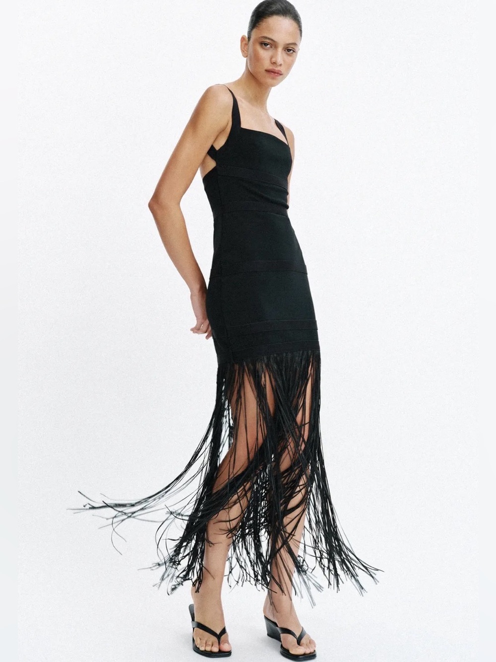 NWT ZARA LONG FRINGED DRESS SIZE S